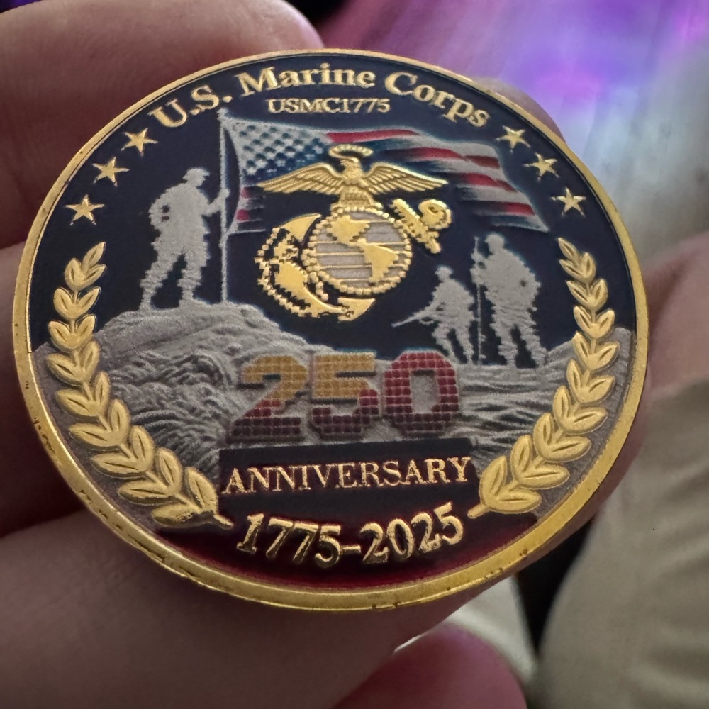 U.S. Marine Corps 250th Anniversary Challenge Coin - Blue & Gold